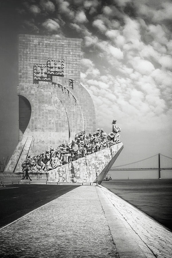 Lisbon Portugal Monument to The Discoveries Black and White  Photograph by Carol Japp
