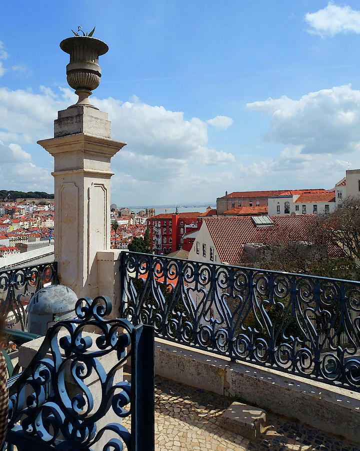 Lisbon Principe Real District Historical Downtown View On Tagus River And Roofs   Digital Art by Irina Sztukowski