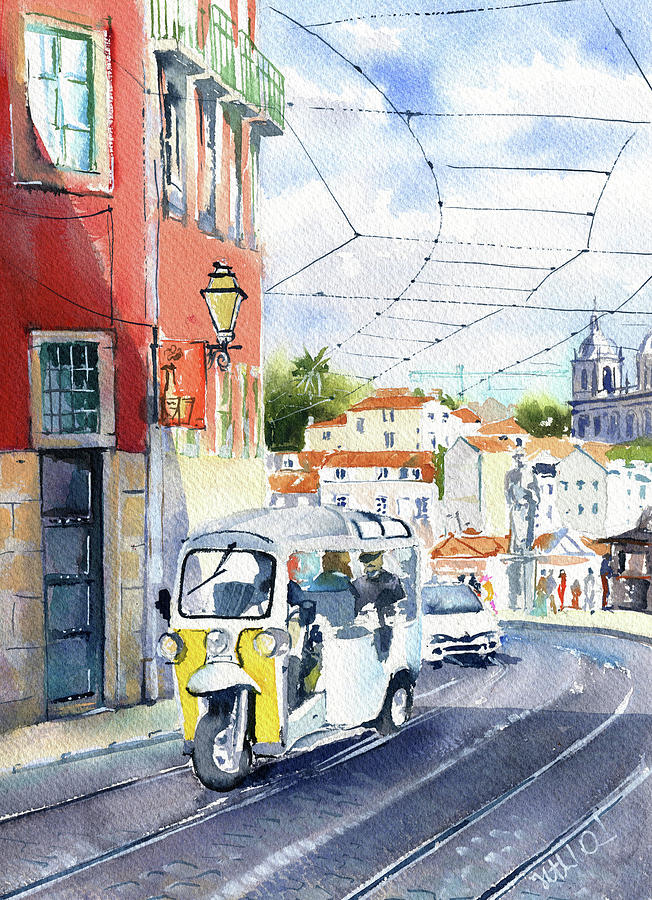 Lisbon Tuk Tuk At Largo Santa Luzia Painting by Dora Hathazi Mendes