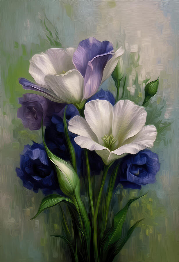 Elegant Flower Bouquet Digital Art - Lisianthus Floral Wall Art by Vintage Wall Art