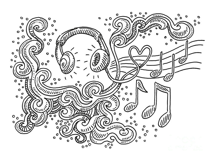 Listening Music Headphones Abstract Swirl Pattern Drawing Drawing by ...