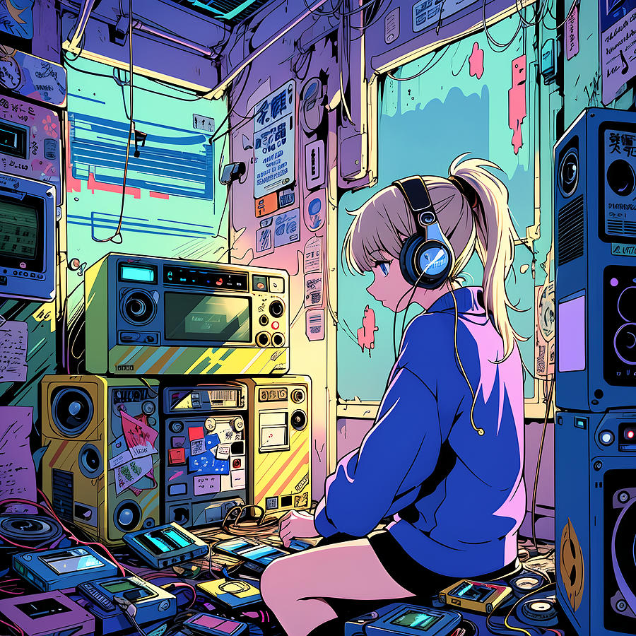 Music Digital Art - Listening to music by Quik Digicon Art Club