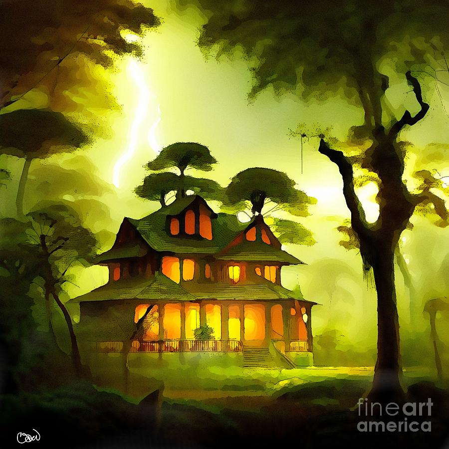 Lit House in Forest Digital Art by Craig Walters