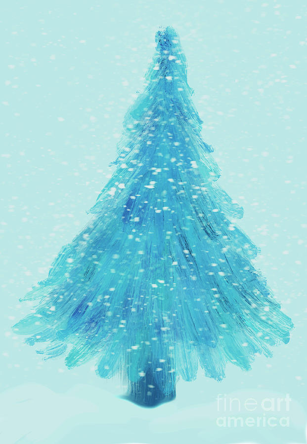 Christmas Digital Art - Lite Blue Christmas Tree in Snow by Iris Richardson