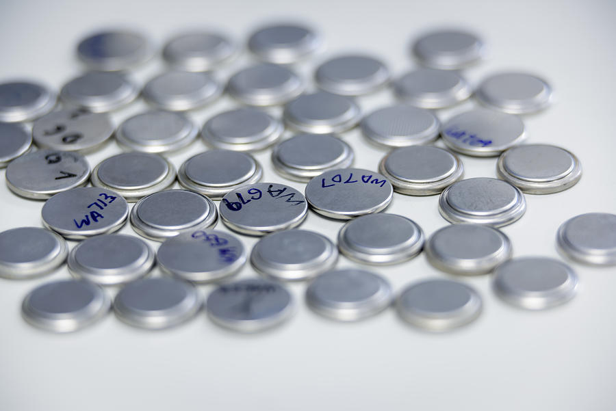 Lithium ion battery test samples in battery research facility Photograph by Monty Rakusen