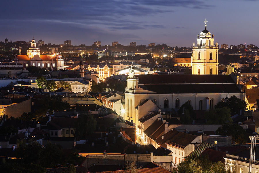 Lithuania, Vilnius, View of St Johns Church and old town Photograph by Henryk Sadura