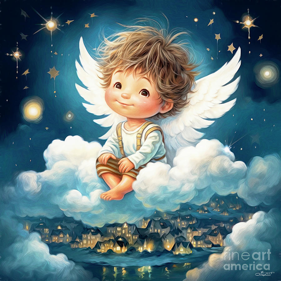 Little Angel on a Cloud Digital Art by Jutta Maria Pusl