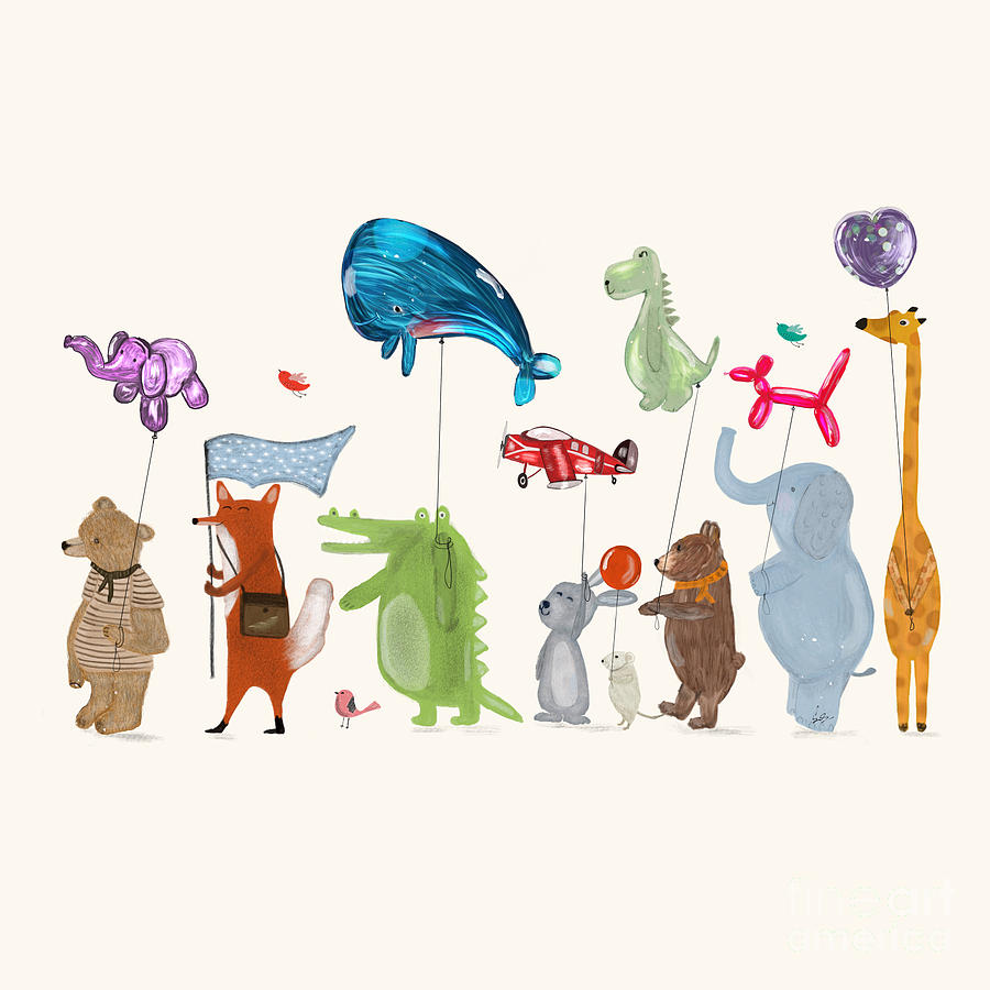 Woodland Animals Painting - Little Balloon Parade by Bri Buckley