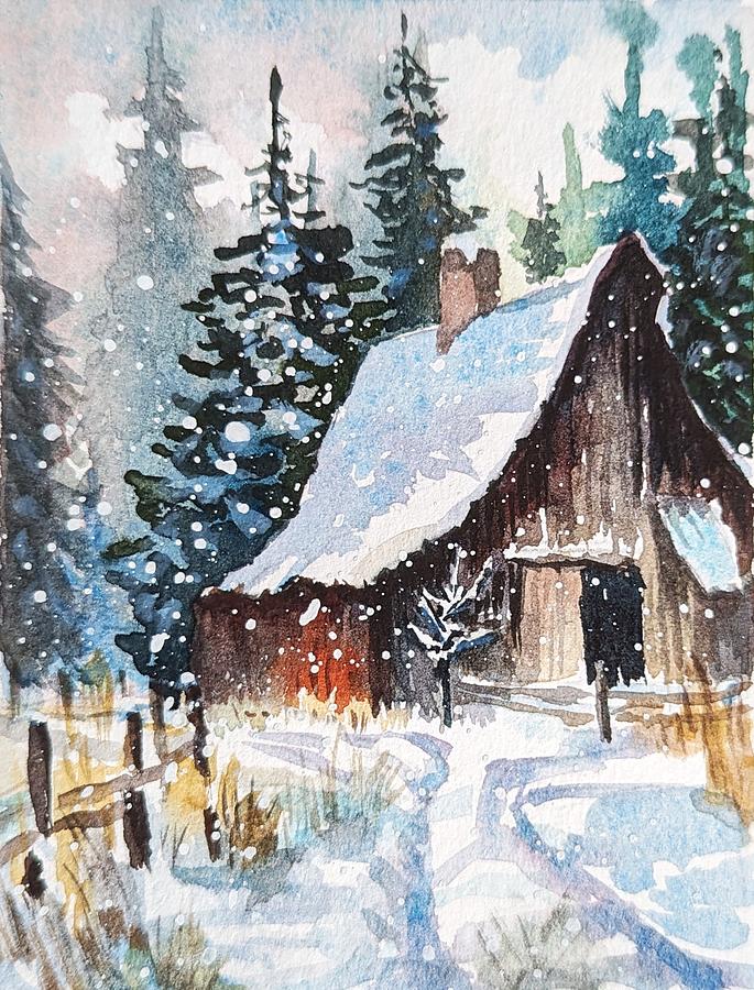 Little Barn In The Woods Painting