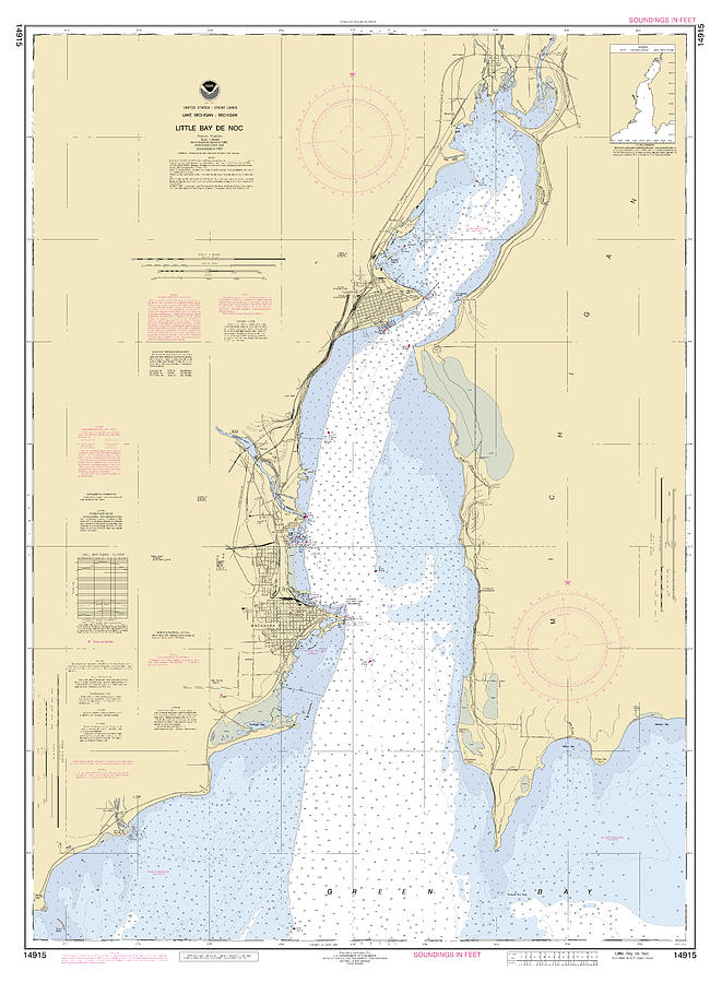 Little Bay De Noc Michigan, Noaa Chart 14915 Digital Art by Nautical ...