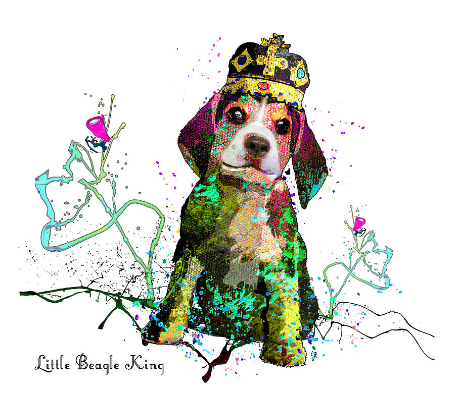 Little Beagle King Mixed Media by Miki De Goodaboom