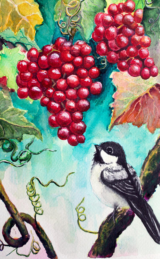 Little Bird and Grapes Painting by Medea Ioseliani