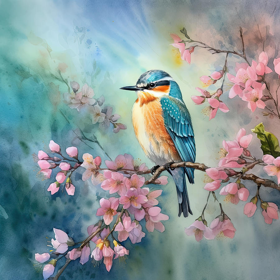 Little Bird on Blooming Cherry Tree Photograph by Lily Malor