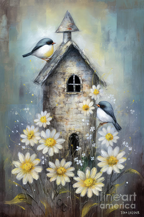 Little Birdies At Home Painting by Tina LeCour