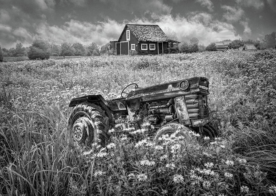 Little Black and White Barn and Tractor Photograph by Debra and Dave Vanderlaan