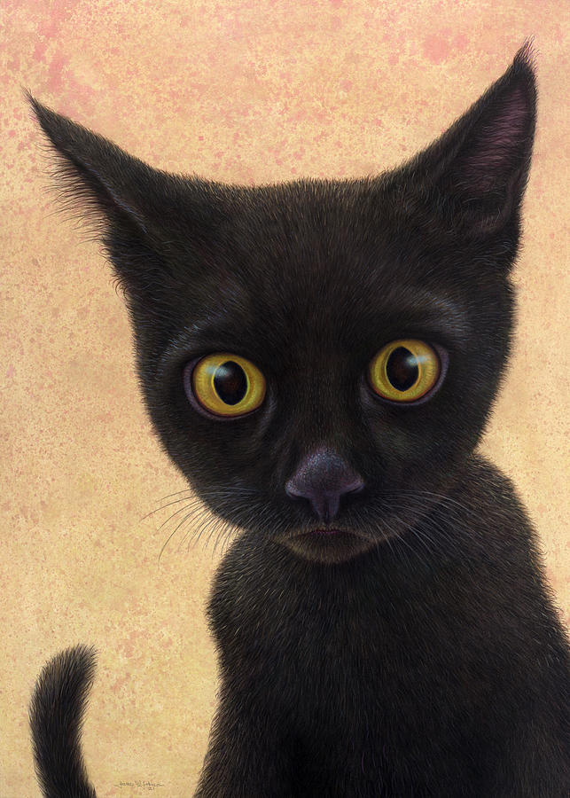 Little Black Cat Painting by James W Johnson
