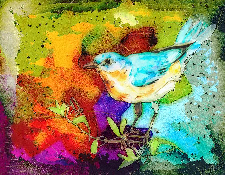 Little Blue Bird Madness Painting by Miki De Goodaboom