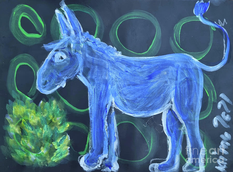 Little Blue Donkey Painting by Mimulux Patricia No
