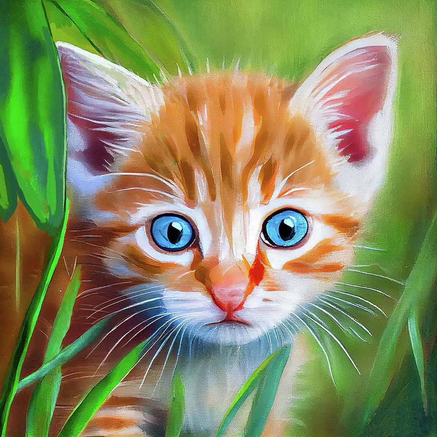 Little Blue Eyes  - Orange Tabby Kitten Mixed Media by Mark E Tisdale