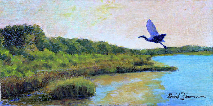 Little Blue Heron Painting by David Zimmerman