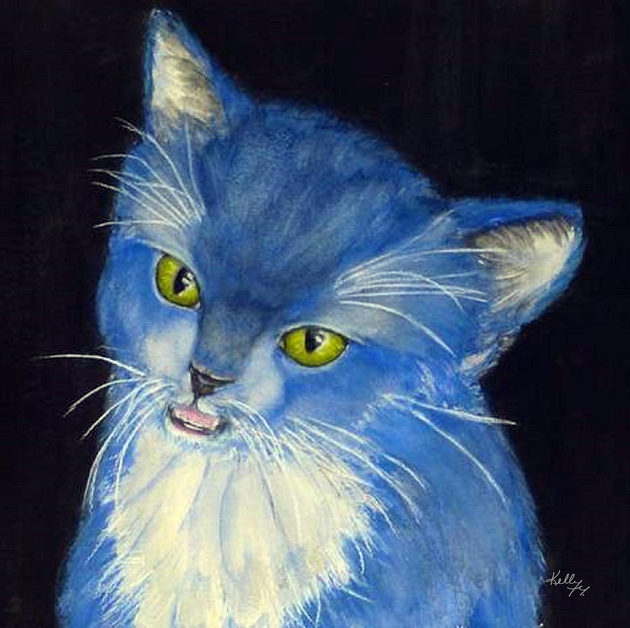 Little Blue Kitten Painting by Kelly Mills
