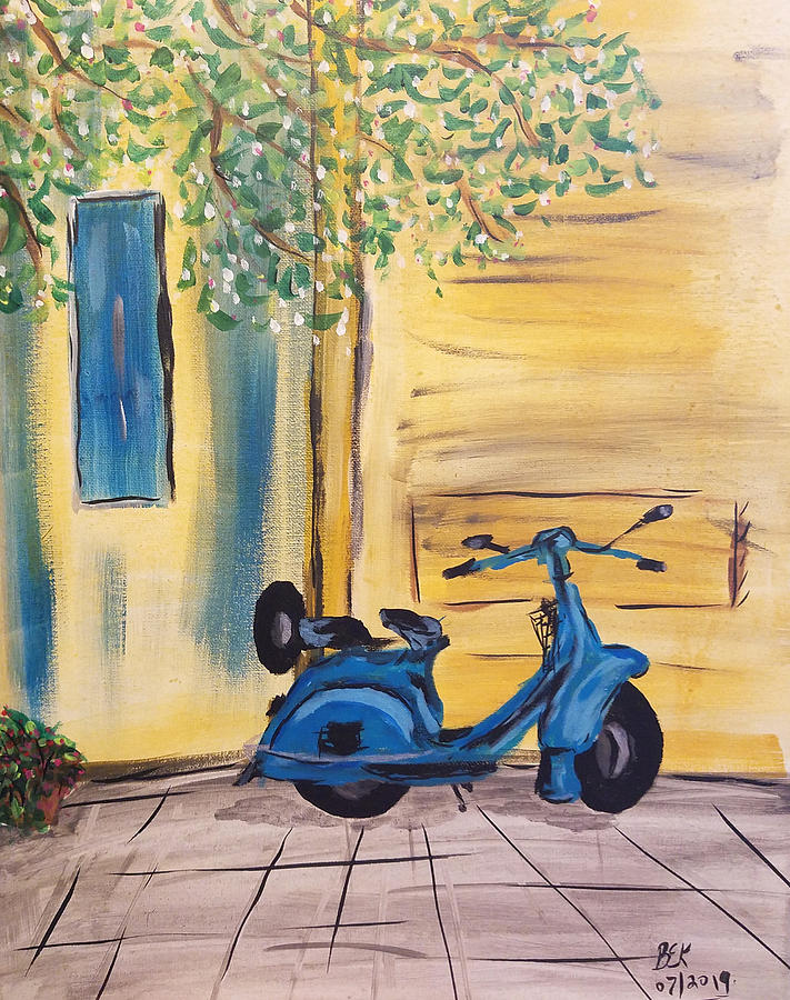 Little Blue Scooter  Painting by Brent Knippel