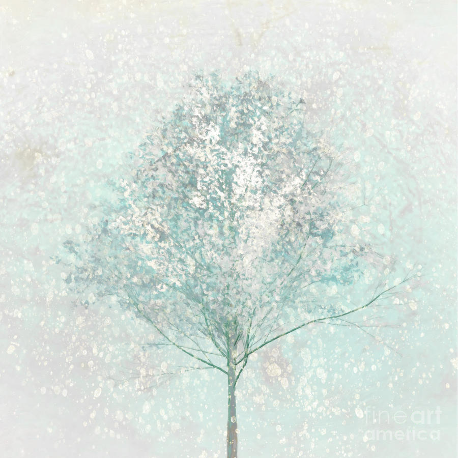 Little Blue Tree in Winter Digital Art by Hal Halli