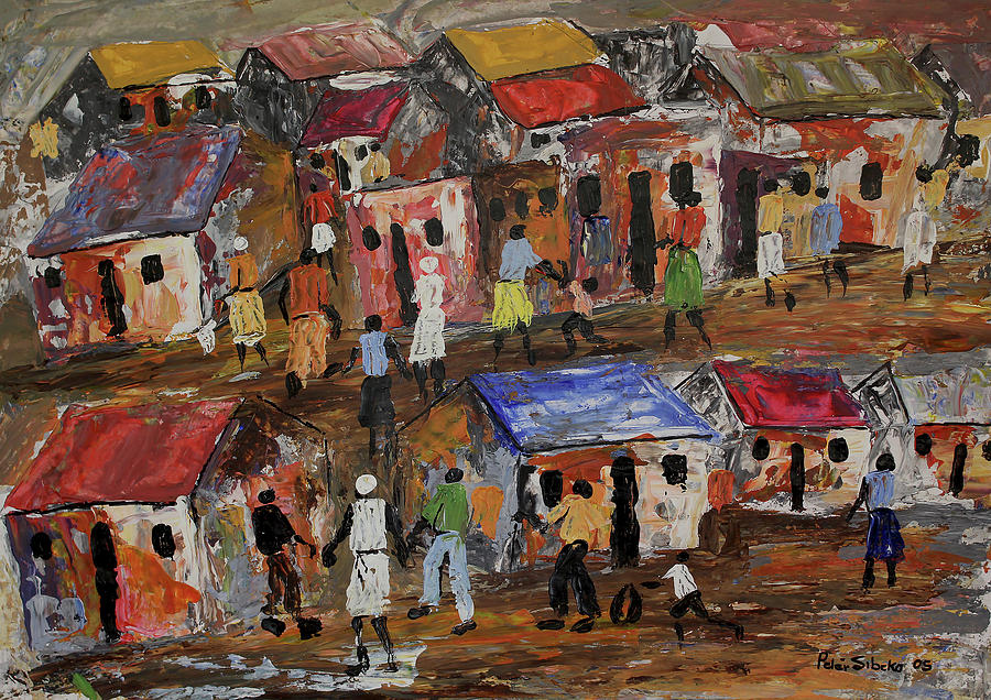 Little Boxes On A Hillside Painting by Peter Sibeko