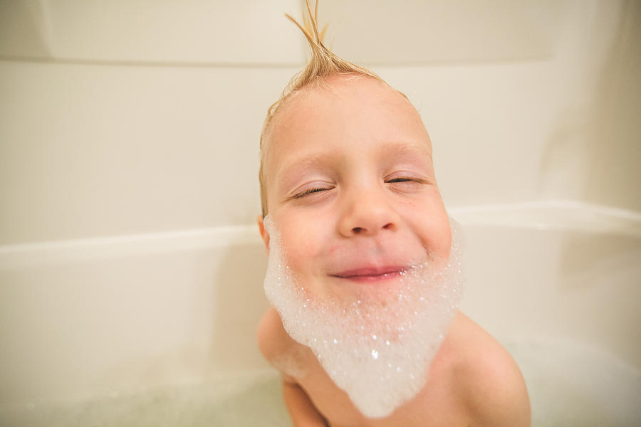 Little Boy with a Bubble beard Photograph by Annie Otzen