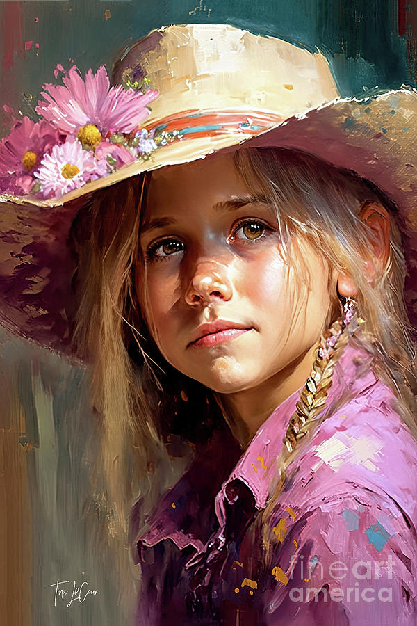 Little Brown Eyed Cowgirl Painting by Tina LeCour