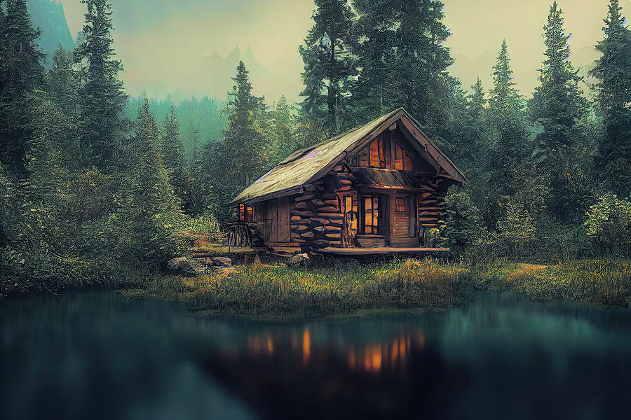 Little Cabin by the Lake Digital Art by Mindscape Arts | Fine Art America