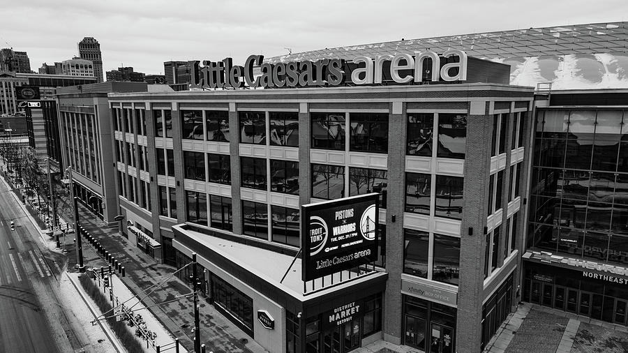 Little Caesars Arena in Detroit Michigan in Black and White Photograph by Eldon McGraw