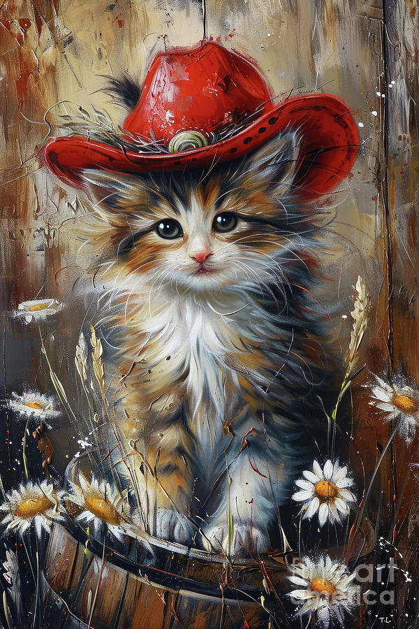 Little Calico Cowboy Painting by Tina LeCour