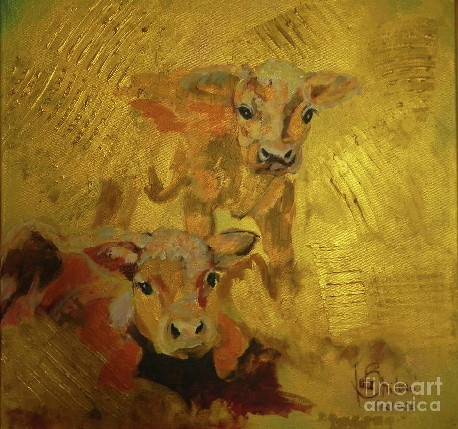 Little Calves In Gold Painting by Jolanta Shiloni