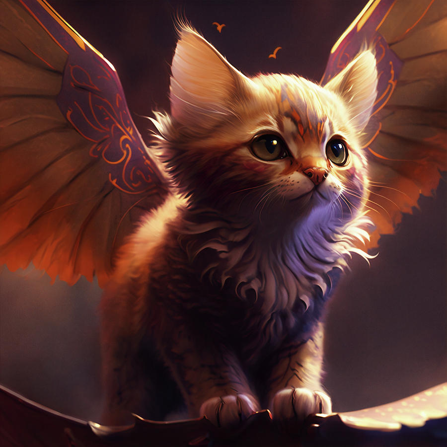 Little Cat with Wings Digital Art by Kme - Fine Art America