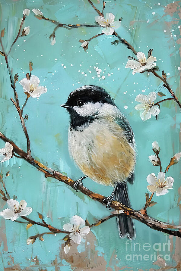 Nature Painting - Little Chickadee In A Tree 2 by Tina LeCour