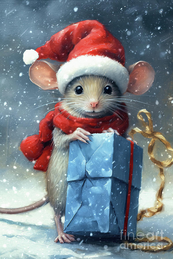 Little Christmas Mouse Painting by Tina LeCour
