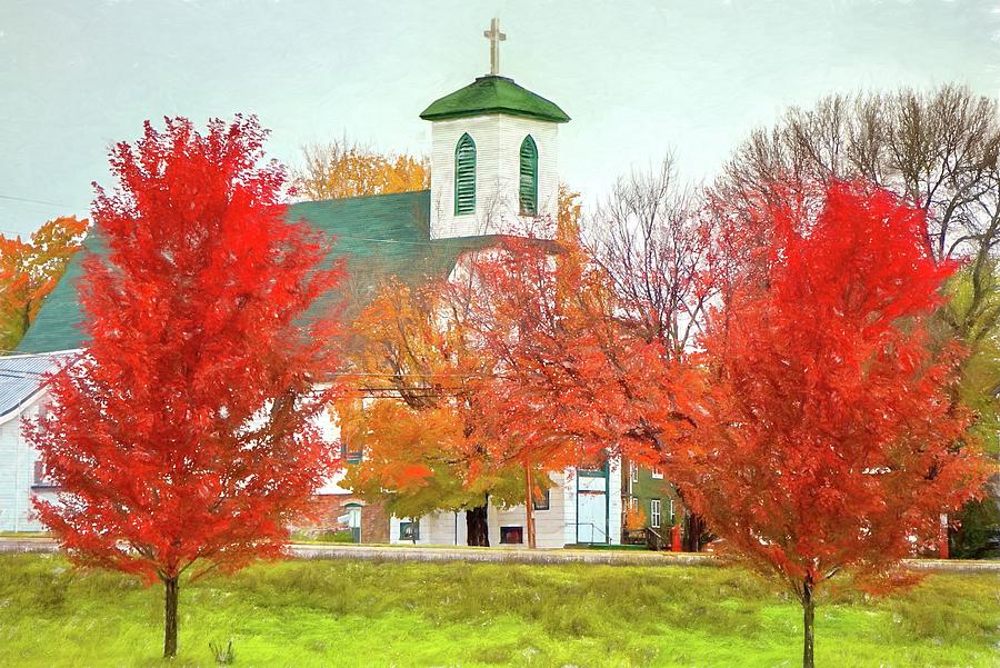 Little Church in Autumn Mixed Media by Susan Rydberg