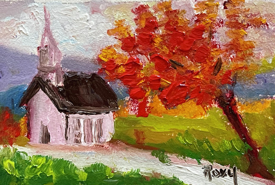 Little Church in the Mountains Painting by Roxy Rich