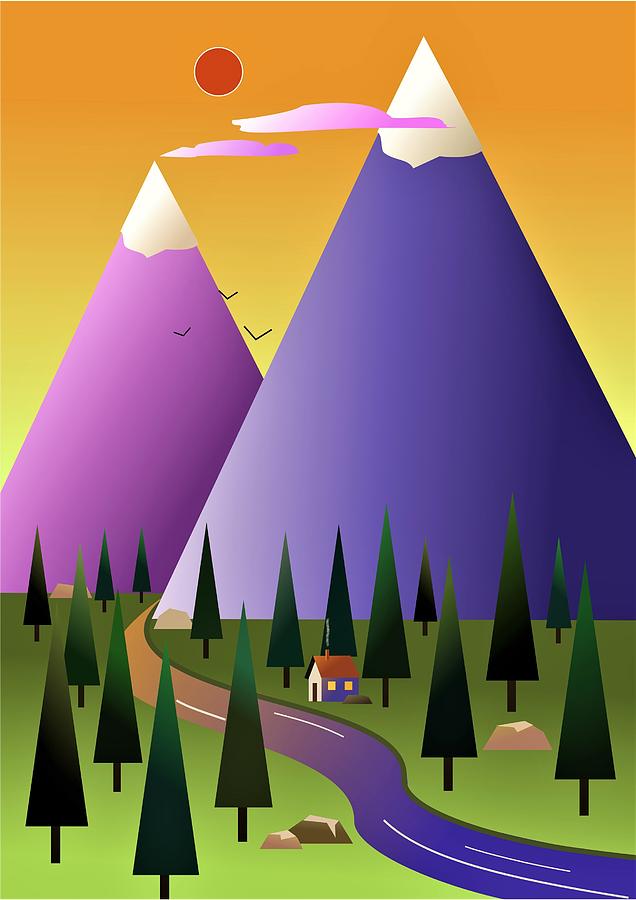 Little cottage neath the mountains Digital Art by Fatline Graphic Art