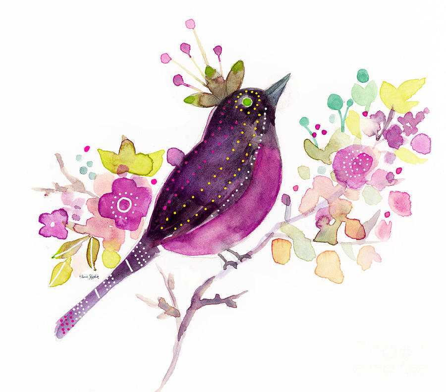 Little crowned bird  Painting by Sue Zipkin