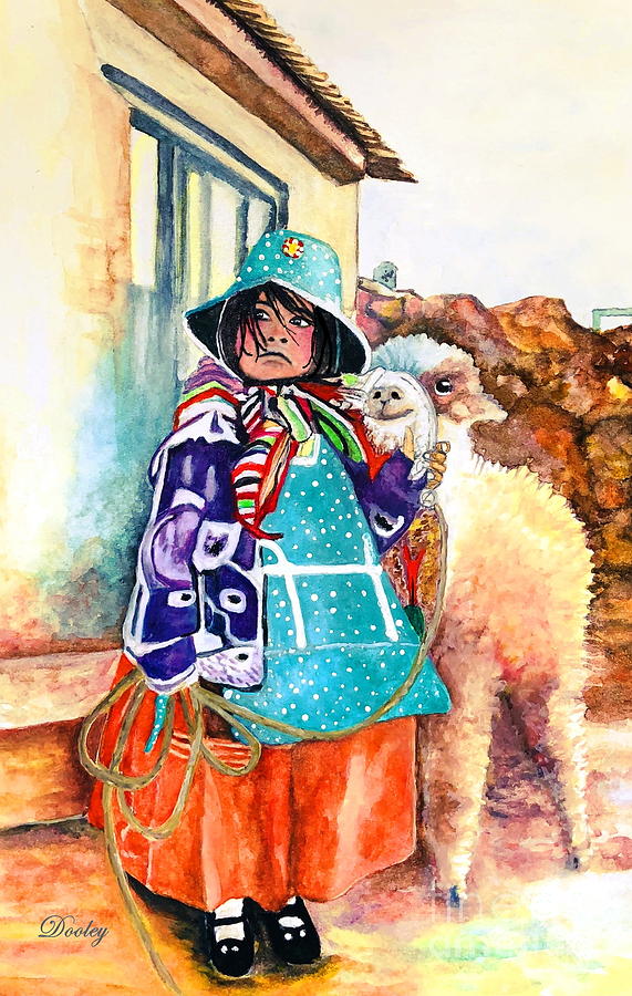 Little Darlin and Her Alpaca Painting by Fine Art By Edie