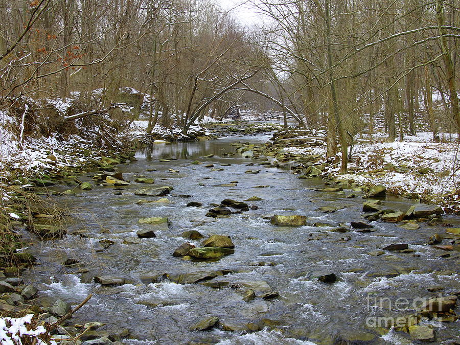 Little Elk Creek Flows Through Rocky Water and Snowy Shore in Childs ...