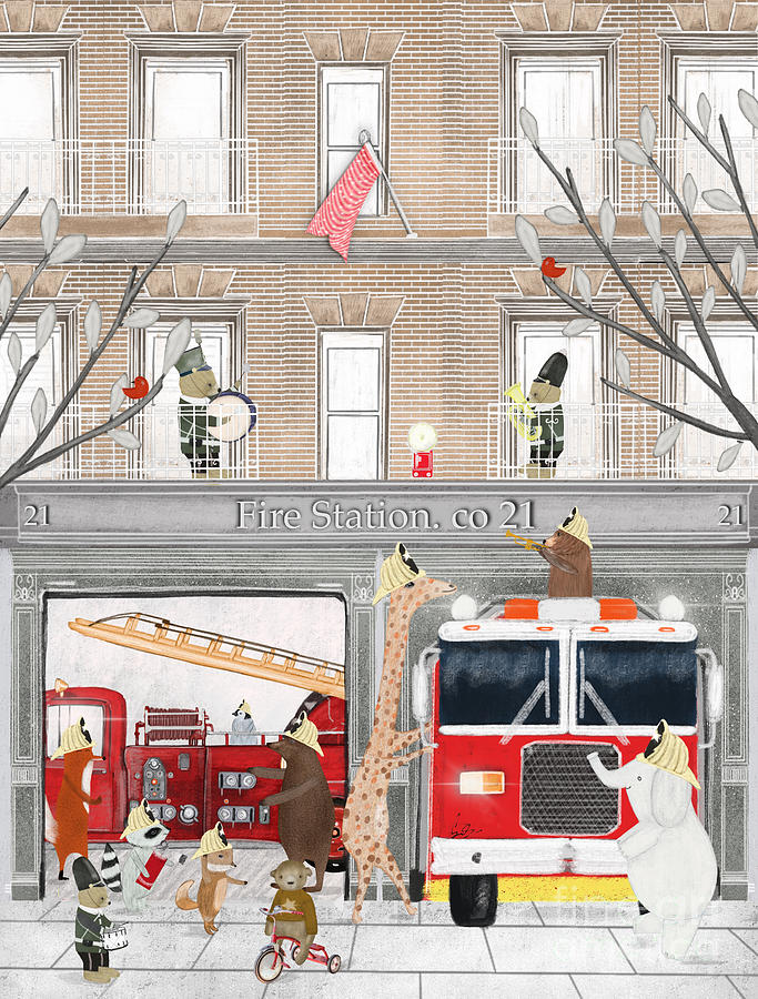 City Buildings Painting - Little Fire Station by Bri Buckley