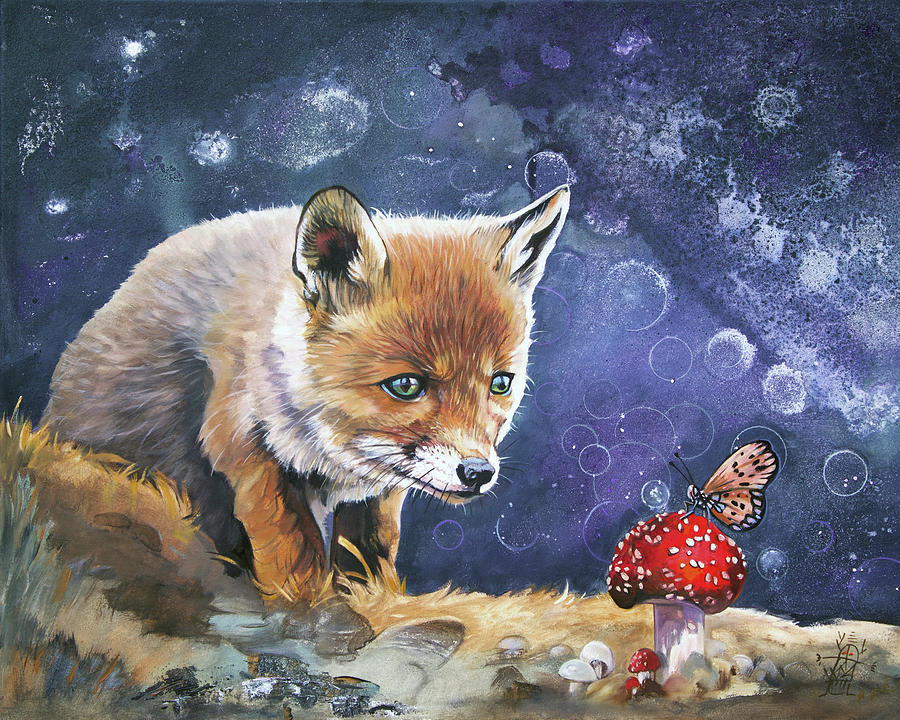 Little Fox finds a Friend Painting by J W Baker