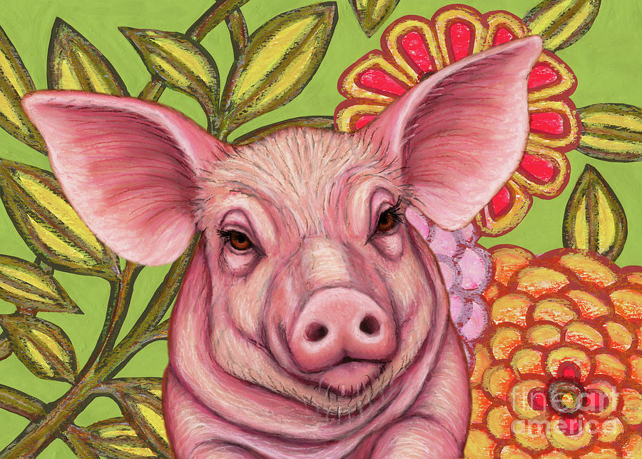 Little Garden Piggy Painting by Amy E Fraser