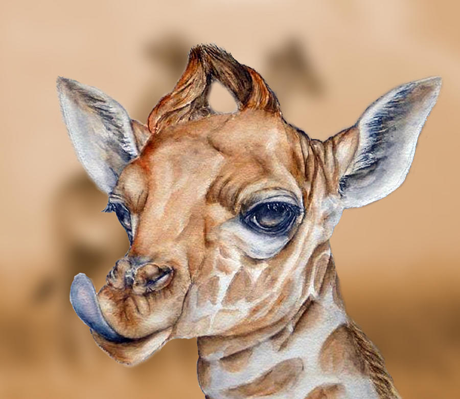 Little Giraffes Close-up Mixed Media by Kelly Mills