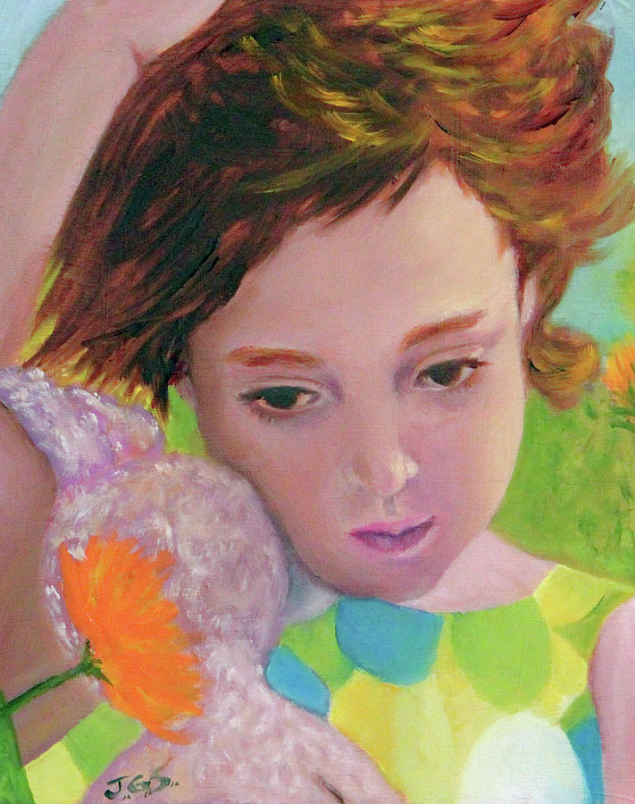 Little Girl and Bunny Painting by Janet Greer Sammons