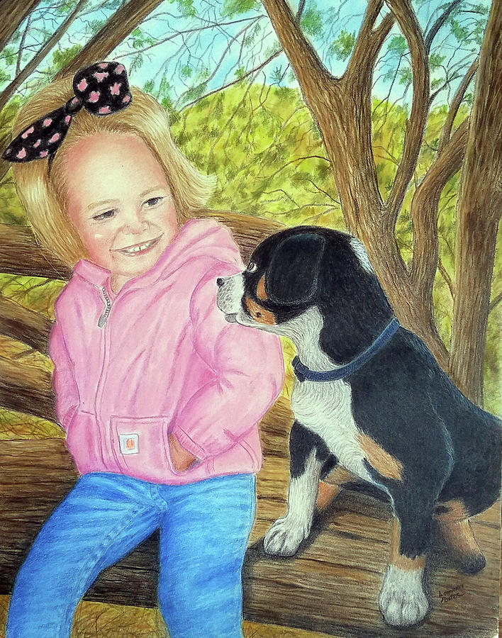 Little girl and Dog Drawing by Lorraine Foster