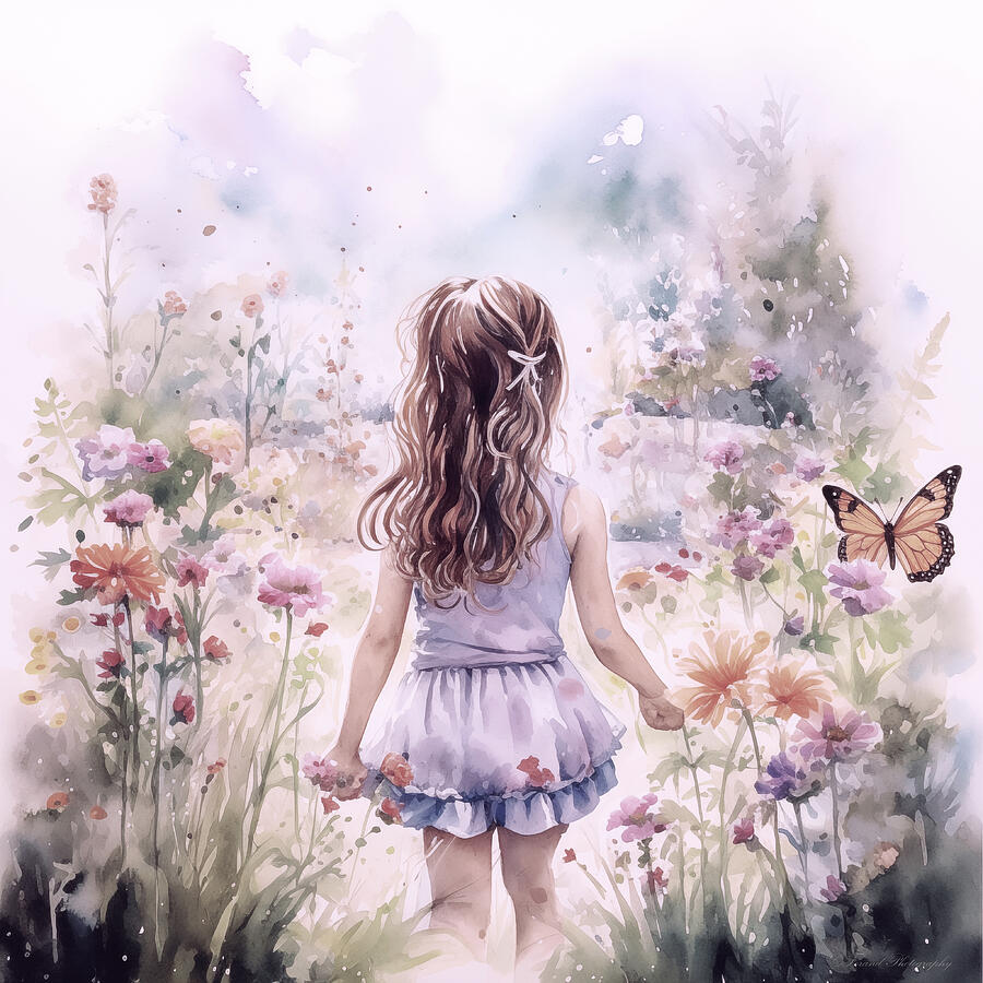 Little Girl and Springtime Blossoms  Digital Art by Debra Forand